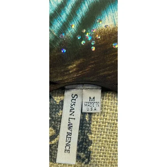 Vintage Y2K Top M Babydoll Rhinestone detail Asymmetrical Animal Print - Picture 4 of 7